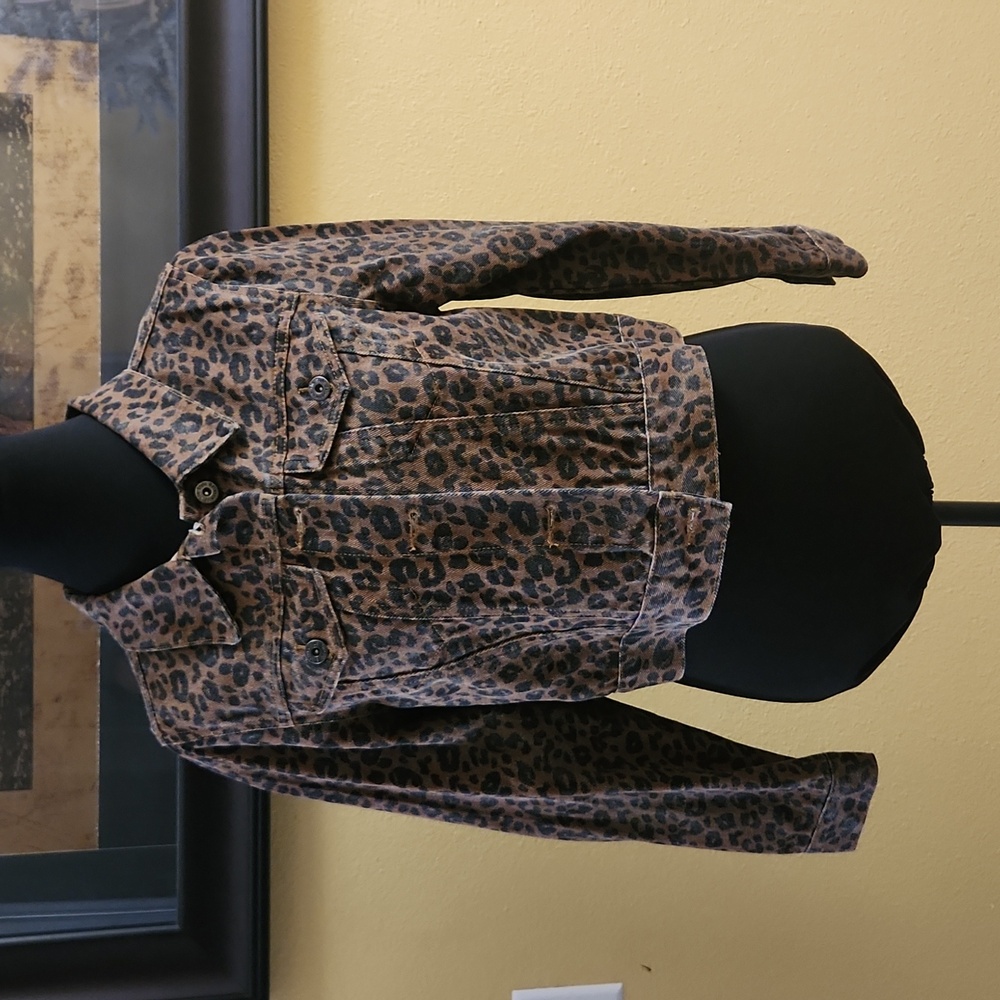 Brown and Black leopard print jean jacket  Size S